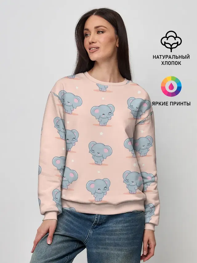 Женский свитшот с принтом «Слоны — Слоники»
