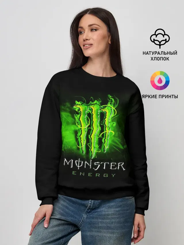 Женский свитшот с принтом «Разные тренды — MONSTER ENERGY NEON — НЕОН»