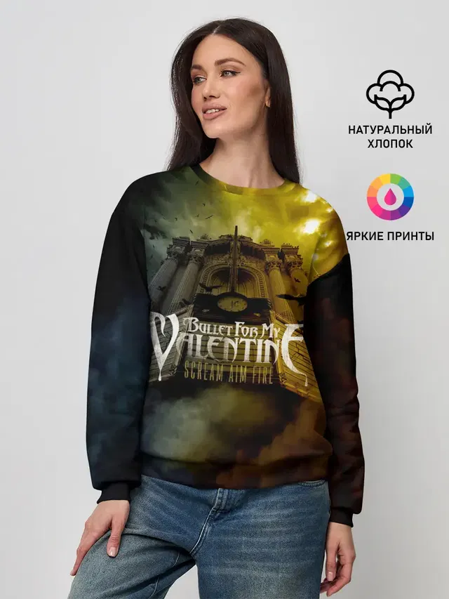 Женский свитшот с принтом «Bullet For My Valentine — Scream Aim Fire - Bullet For My Valentine»