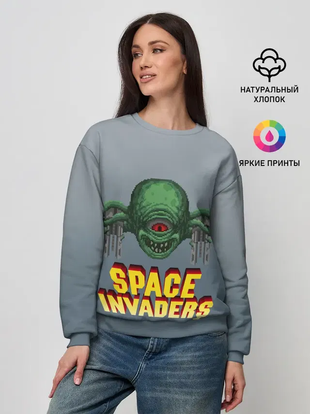 Женский свитшот с принтом «Space Invaders — Old game»