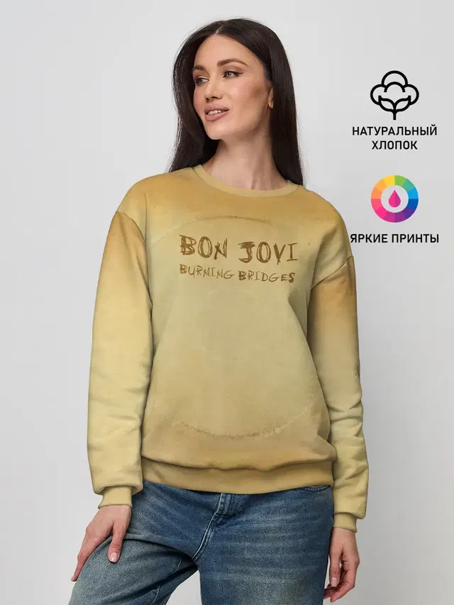 Женский свитшот с принтом «Bon Jovi — Burning Bridges - Bon Jovi»