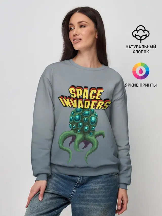 Женский свитшот с принтом «Space Invaders — Old game»