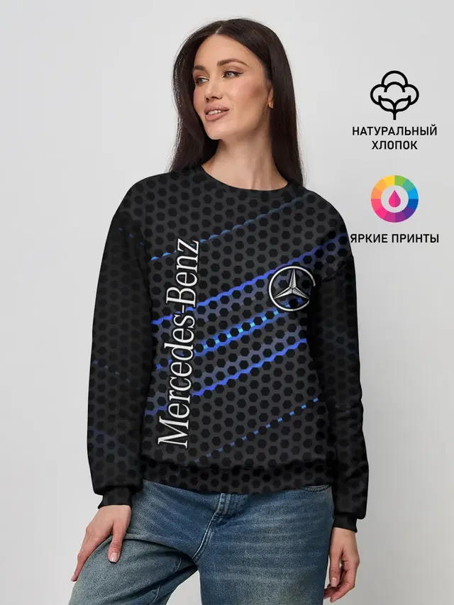 Женский свитшот с принтом «Mercedes Logo Neon»