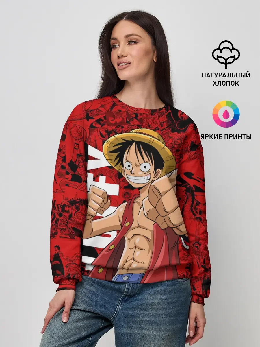 Женский свитшот с принтом «Ван Пис — Манки Д. Луффи, One Piece», вид спереди