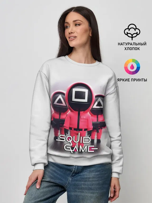 Женский свитшот с принтом «Игра в кальмара — SQUID GAME СОТРУДНИКИ»
