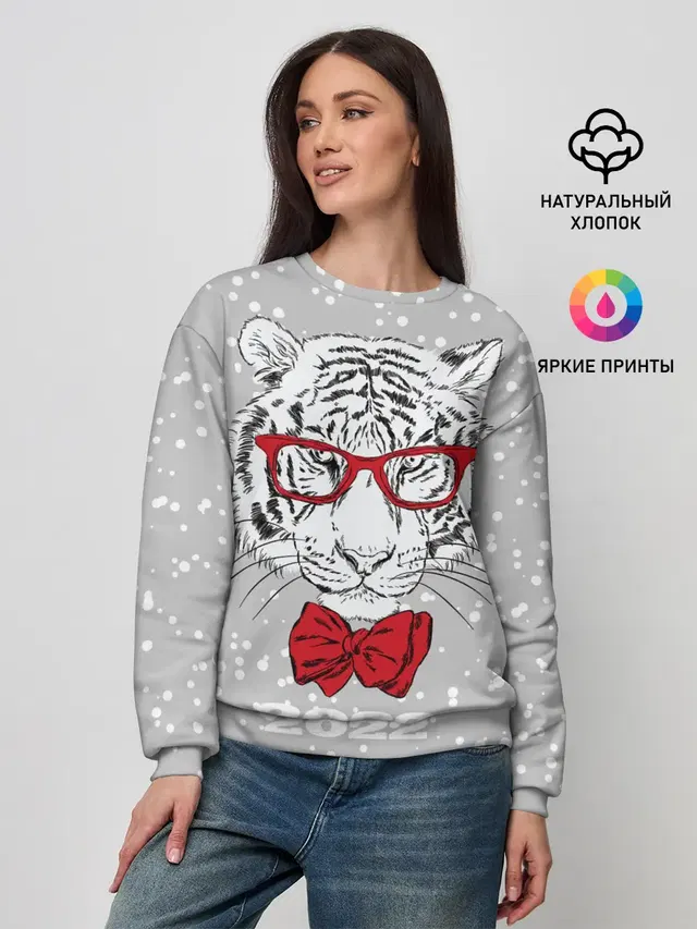 Белый тигр с красным бантом