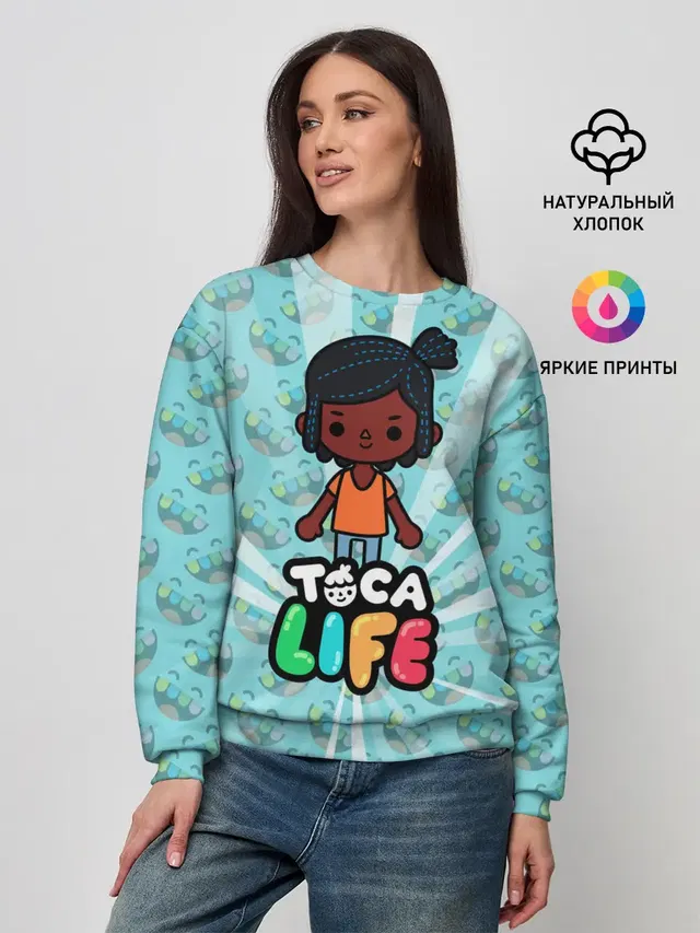 Женский свитшот с принтом «Toca Boca — Toca Life World»