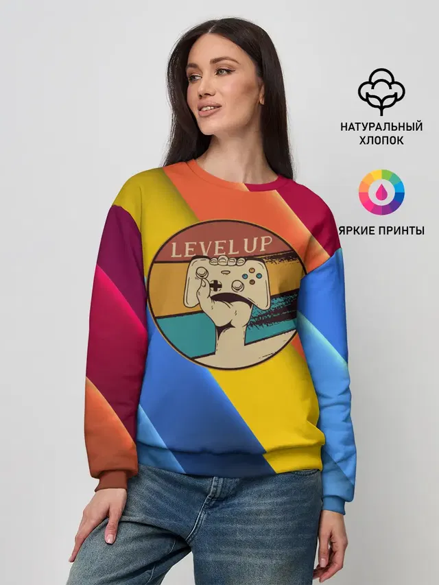 Женский свитшот с принтом «Джойстик Level Up»
