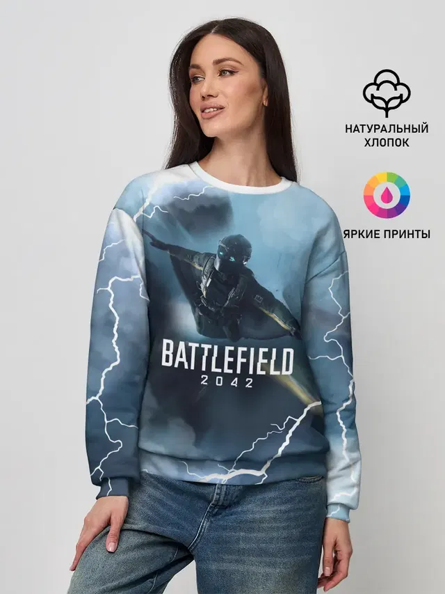 Женский свитшот с принтом «BATTLEFIELD — WINGSUIT — BATTLEFIELD 2042»