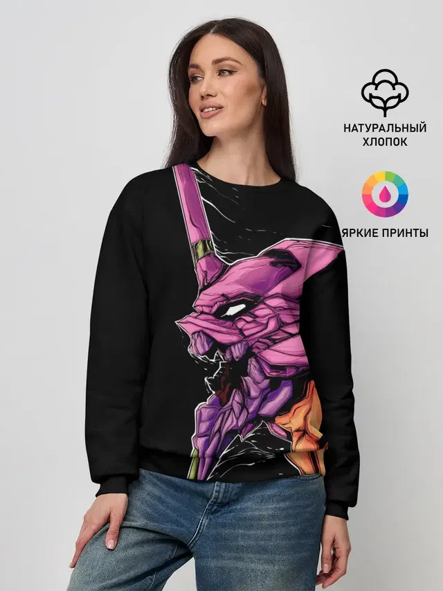Женский свитшот с принтом «Евангелион — Evangelion. Eva 01»