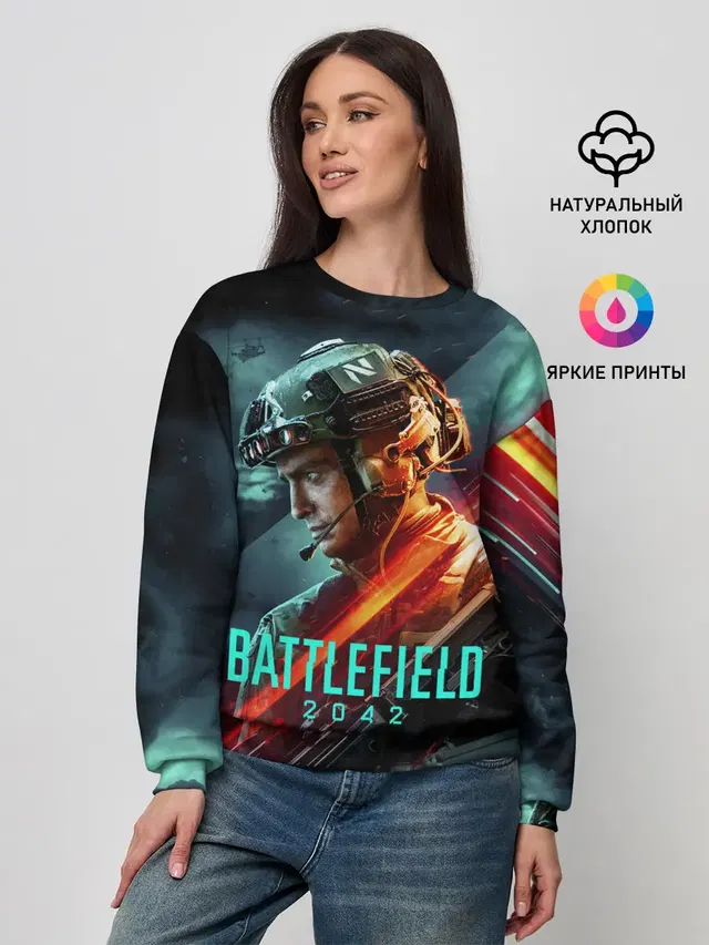 Женский свитшот с принтом «BATTLEFIELD — Battlefield 2042 game art»