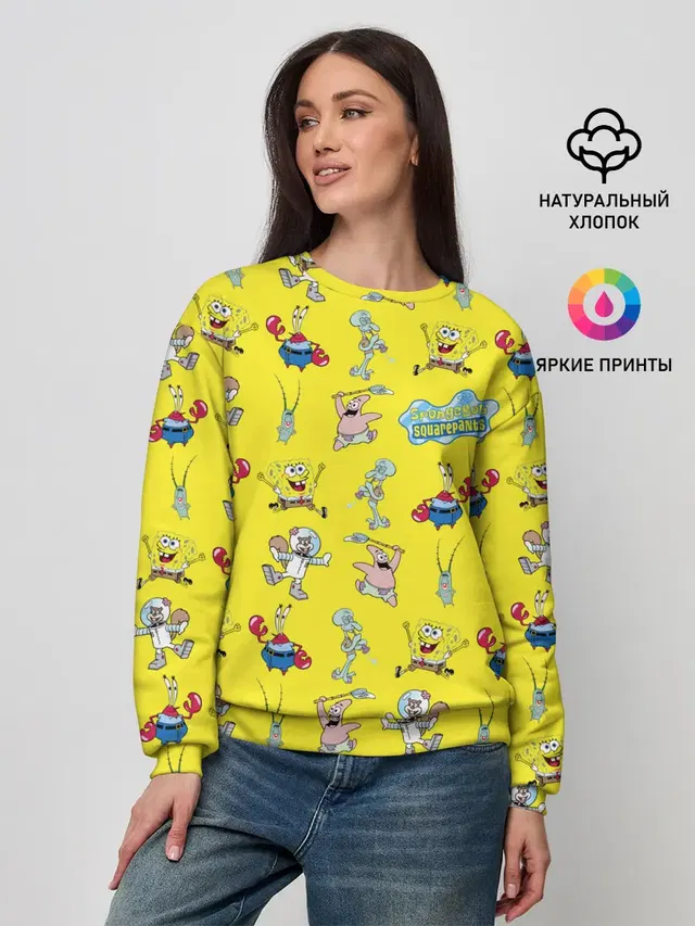 Женский свитшот с принтом «Губка Боб — SpongeBob pattern»