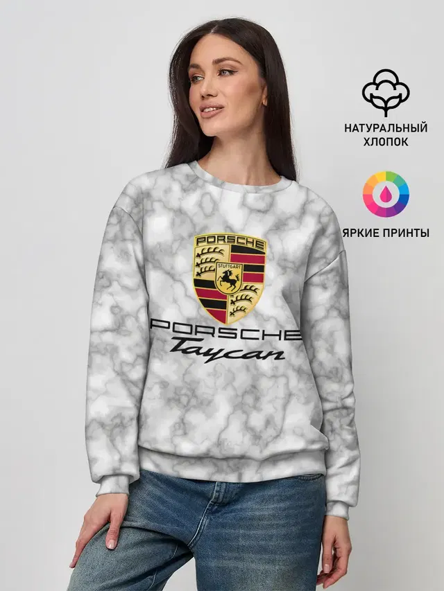 Женский свитшот с принтом «Porsche Taycan — [Porsche Taycan] - Как у Литвина»