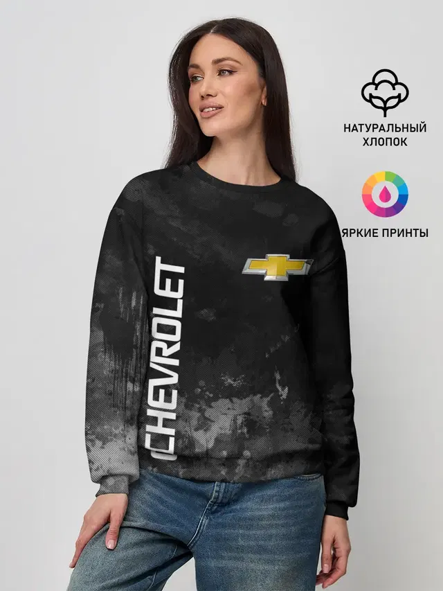 Женский свитшот с принтом «Bowtie logo — Chevrolet, gray»