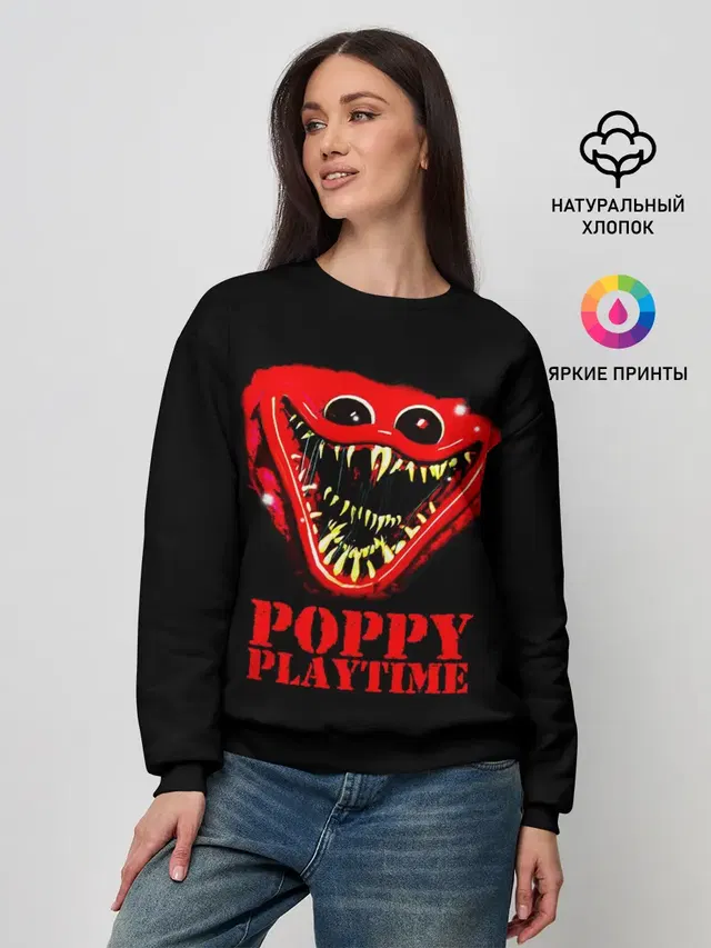 Женский свитшот с принтом «Poppy Playtime — ХАГГИ ВАГГИ Poppy Playtime»
