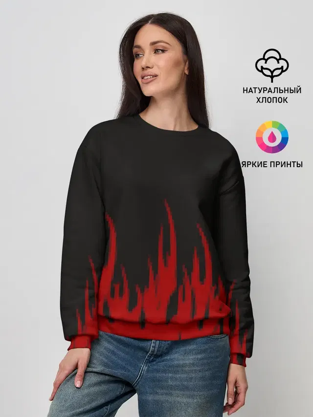 Женский свитшот с принтом «Пиксели — Pixel Fire»