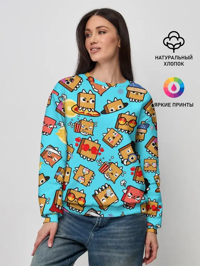 Женский свитшот с принтом «Toca Boca — PAPER BAG CAT TOCA BOCA — TOCA LIFE WORLD»