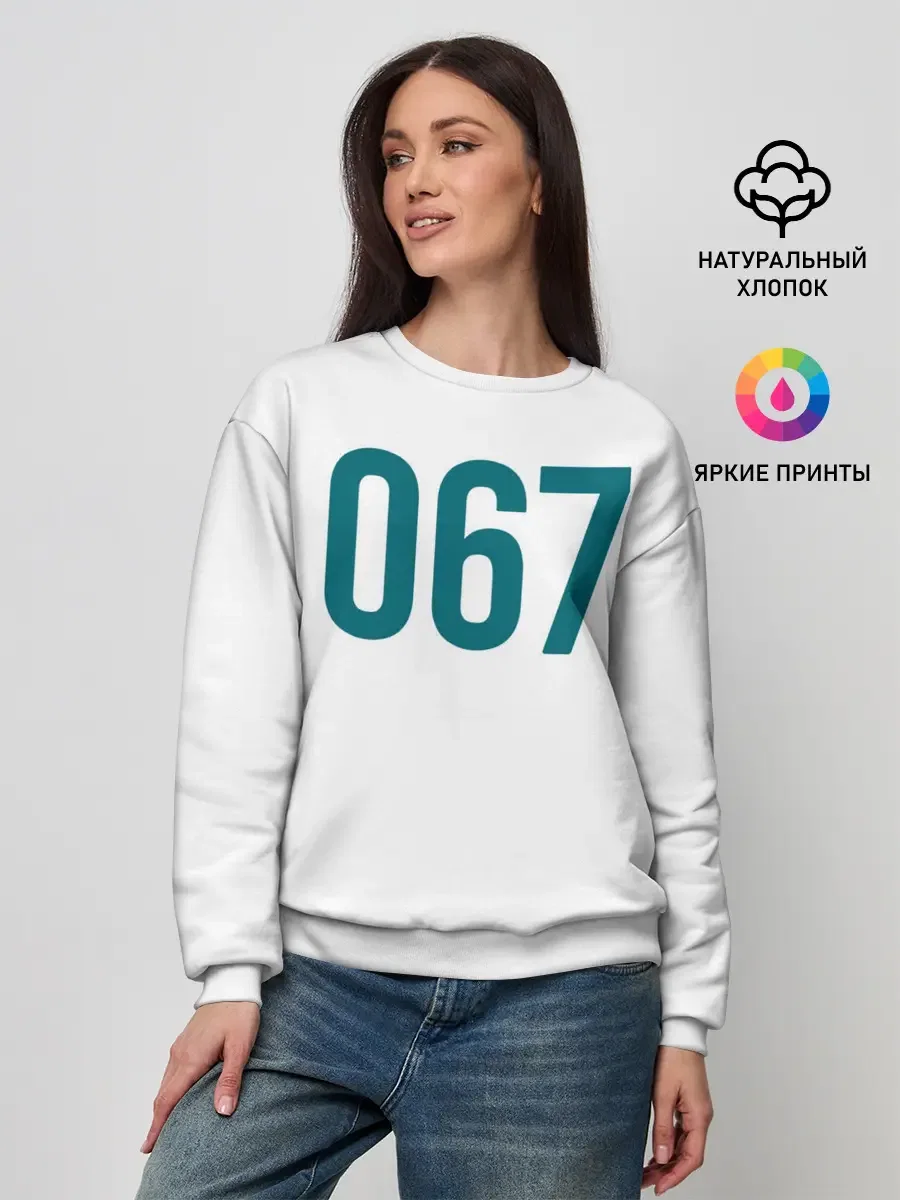 Женский хлопковый свитшот «Игра в кальмара» — мерч купить — принт крупно