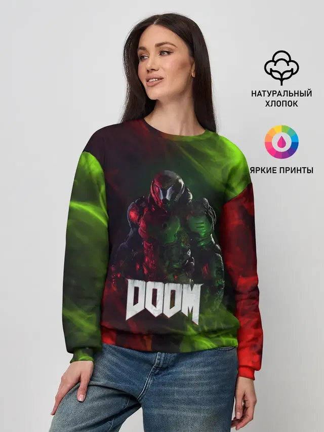 Женский свитшот с принтом «Дум — Doomguy»
