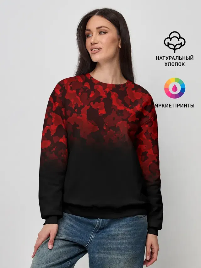 Женский свитшот с принтом «Милитари — BLACK RED CAMO — RED MILLITARY»