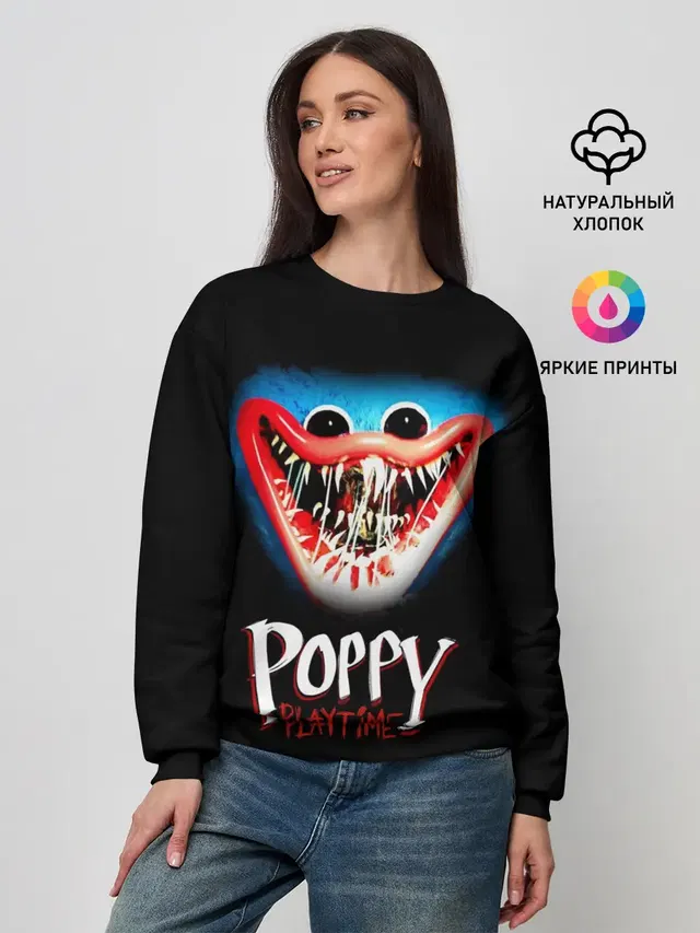 Женский свитшот с принтом «Poppy Playtime — Huggy Wuggy, Poppy Playtime»