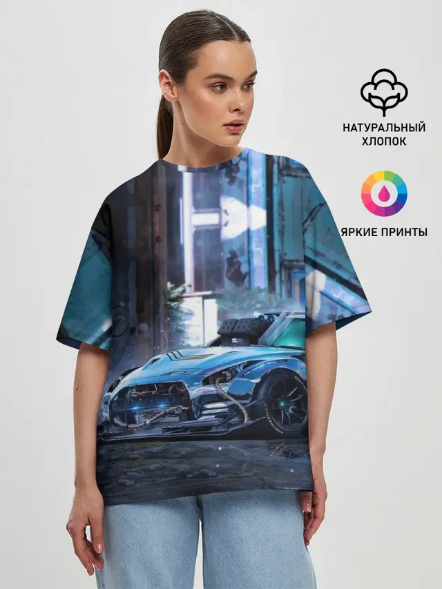 Женская футболка оверсайз с принтом «Nissan — Nissan GTR R35»