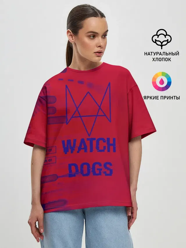 Женская футболка оверсайз с принтом «Watch Dogs hacker collection»