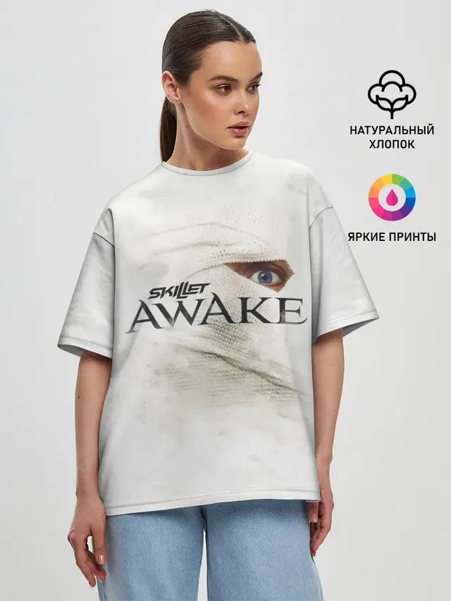 Женская футболка оверсайз с принтом «Awake»