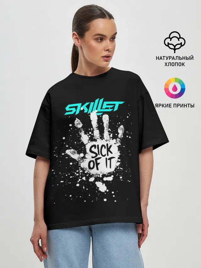 Женская футболка оверсайз с принтом «Skillet — Sick of it»