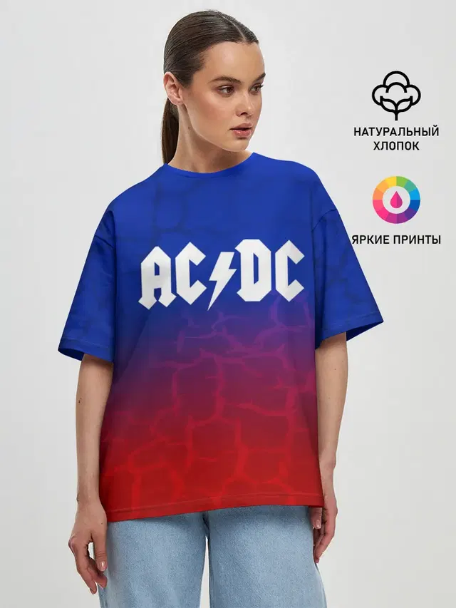 Женская футболка оверсайз с принтом «AC — AC/DC angel&devil»
