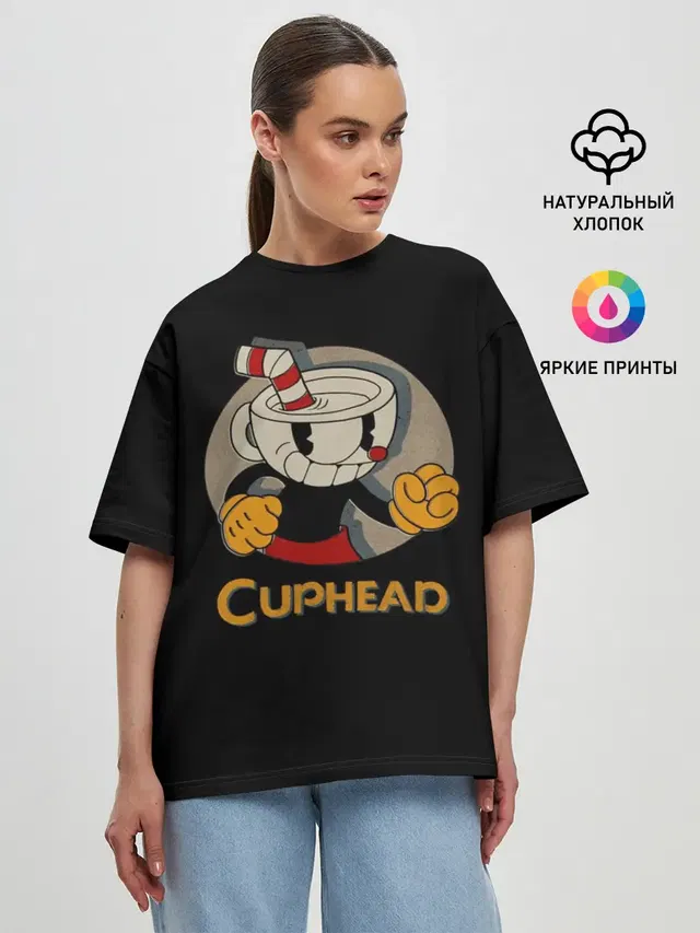 Женская футболка оверсайз с принтом «Cuphead»
