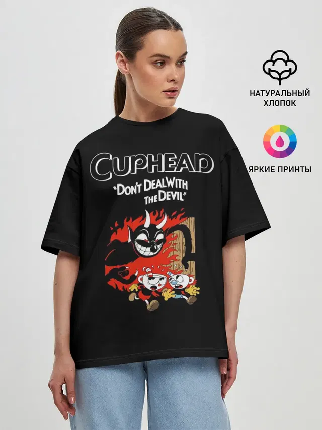 Женская футболка оверсайз с принтом «Cuphead (character)»
