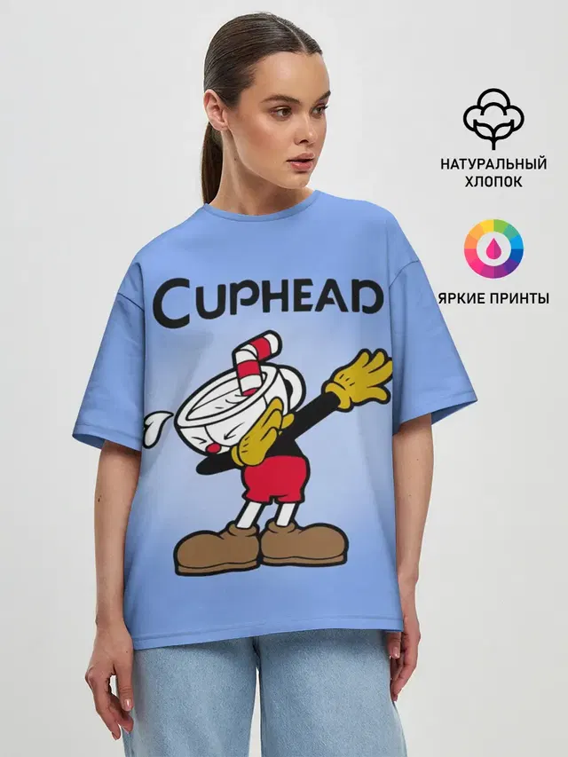 Женская футболка оверсайз с принтом «Cuphead»