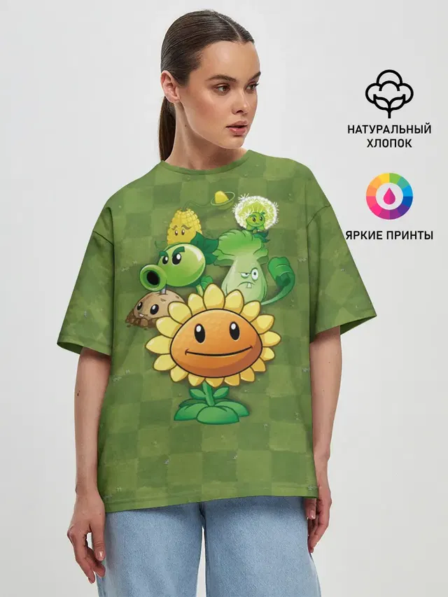 Женская футболка оверсайз с принтом «Plants vs. Zombies»