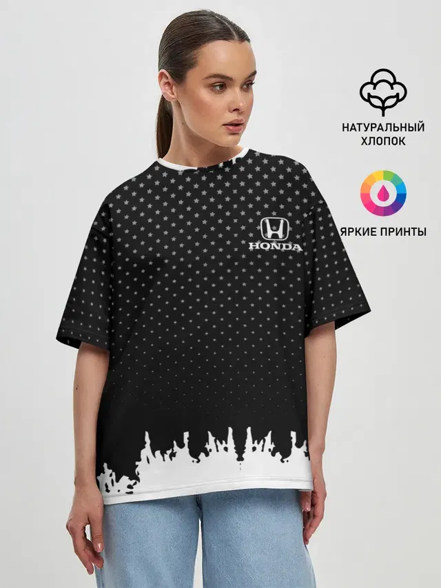 Женская футболка оверсайз с принтом «Honda abstract black 2018»