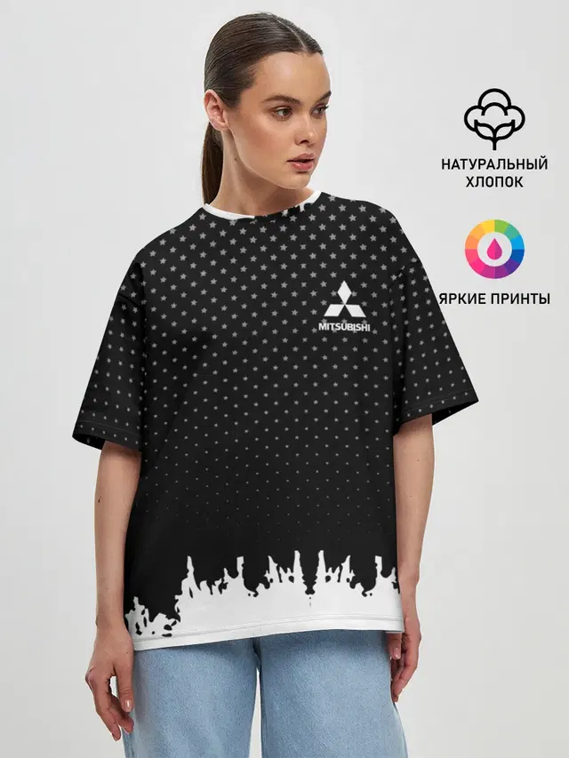 Женская футболка оверсайз с принтом «Mitsubishi — Mitsubishi abstract black»