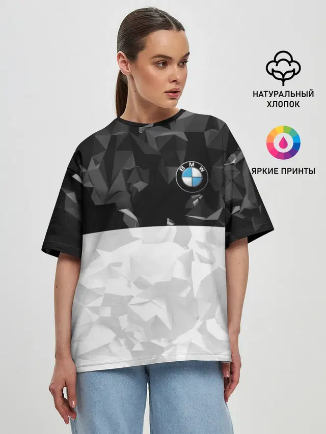 Женская футболка оверсайз с принтом «BMW — BMW BLACK COLLECTION»