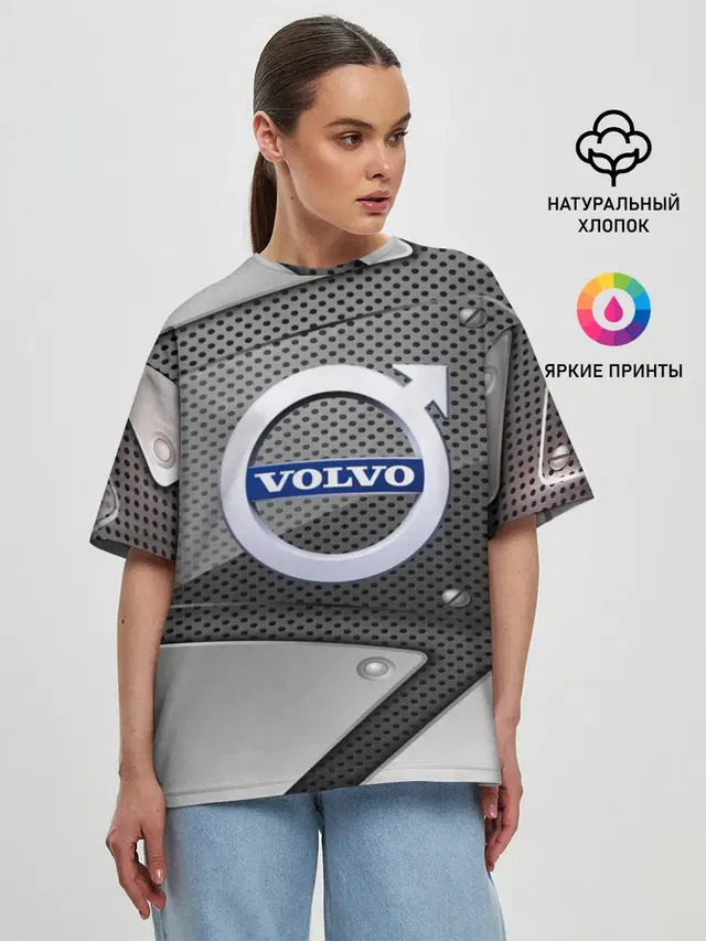 Женская футболка оверсайз с принтом «Volvo — VOLVO metalic 2018»