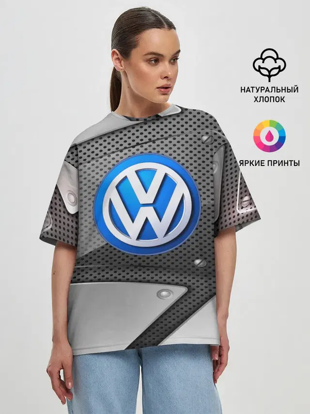 Женская футболка оверсайз с принтом «Volkswagen — Volkswagen metalic 2018»