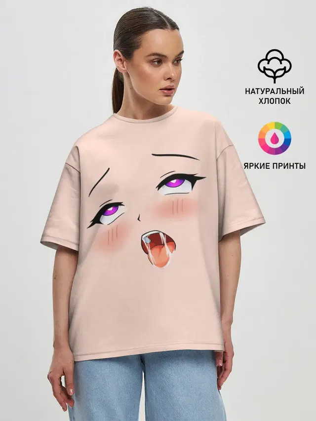 Женская футболка оверсайз с принтом «Ahegao pick»