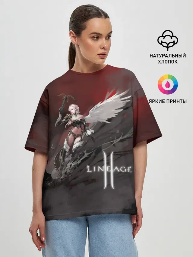 Женская футболка оверсайз с принтом «LineAge II — Angel»