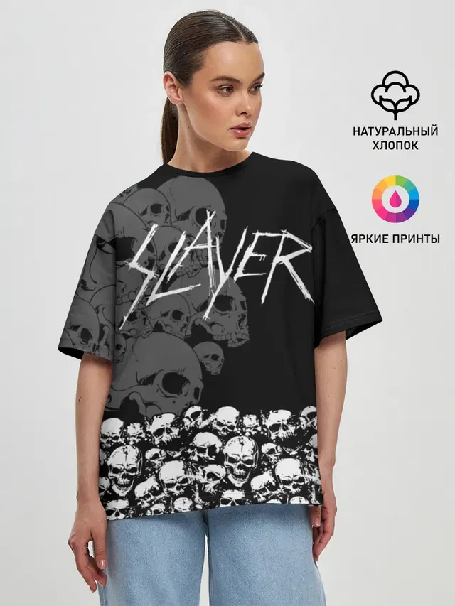 Женская футболка оверсайз с принтом «Slayer — Slayer Black»