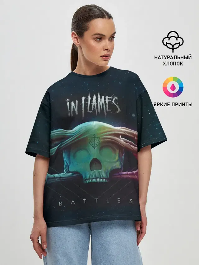 Женская футболка оверсайз с принтом «In Flames — Battles»