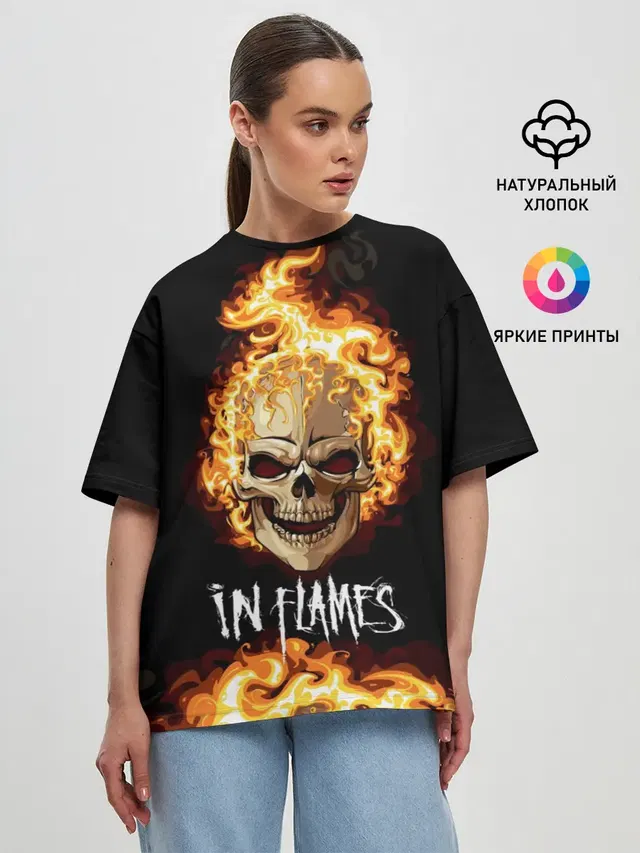 Женская футболка оверсайз с принтом «In Flames — В пламени»