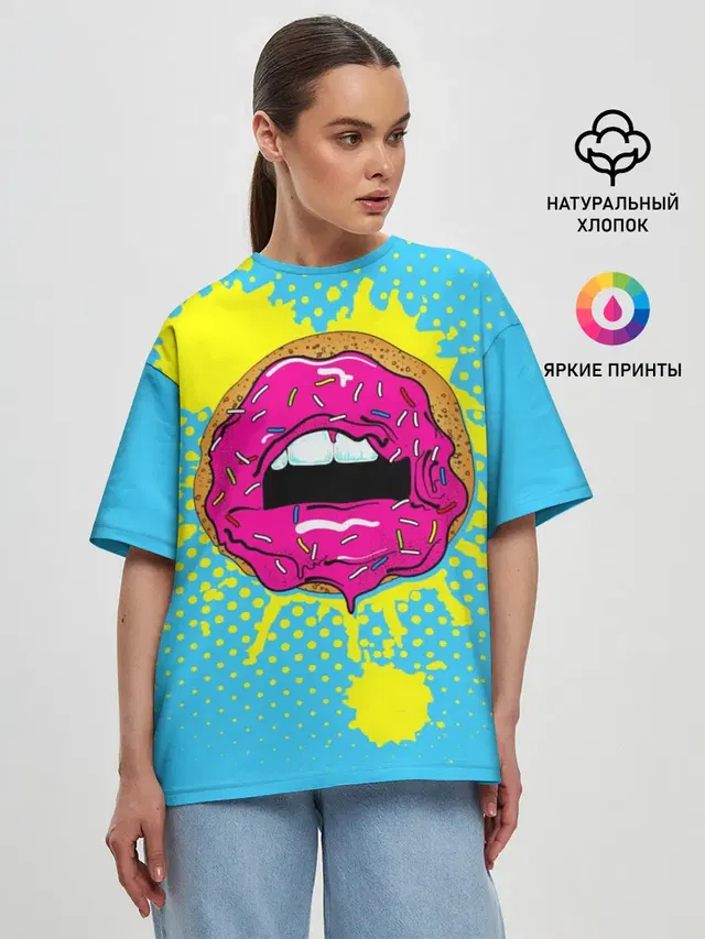 Женская футболка оверсайз с принтом «Губы — Donut lips»
