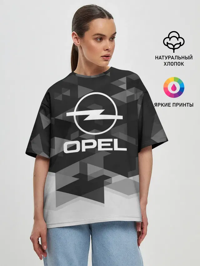 Женская футболка оверсайз с принтом «Opel — Opel sport geometry»