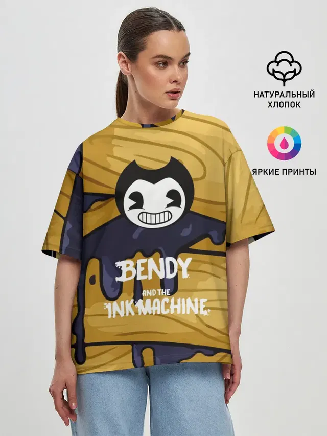 Женская футболка оверсайз с принтом «Bendy and the ink machine»