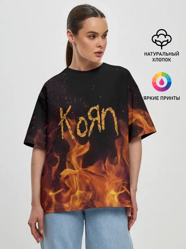 Женская футболка оверсайз с принтом «KoЯn — Korn»