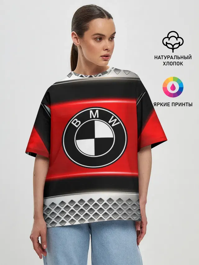 Женская футболка оверсайз с принтом «BMW»