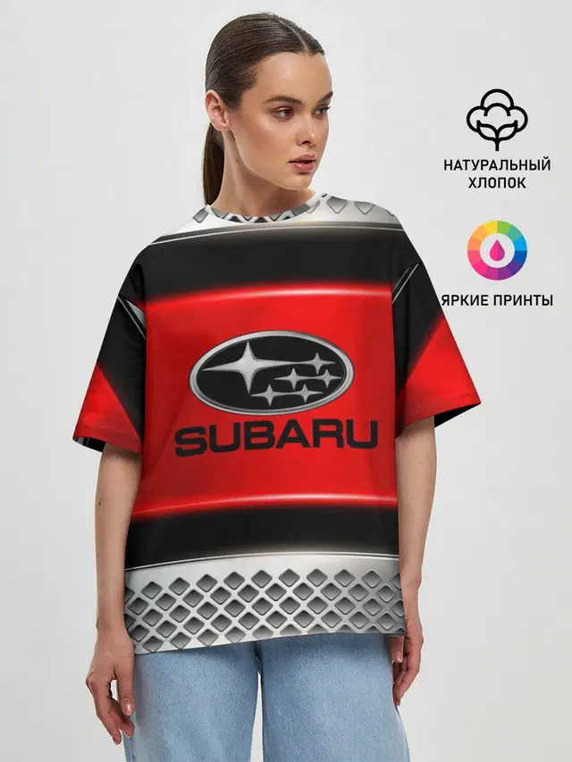 Женская футболка оверсайз с принтом «Subaru logo»